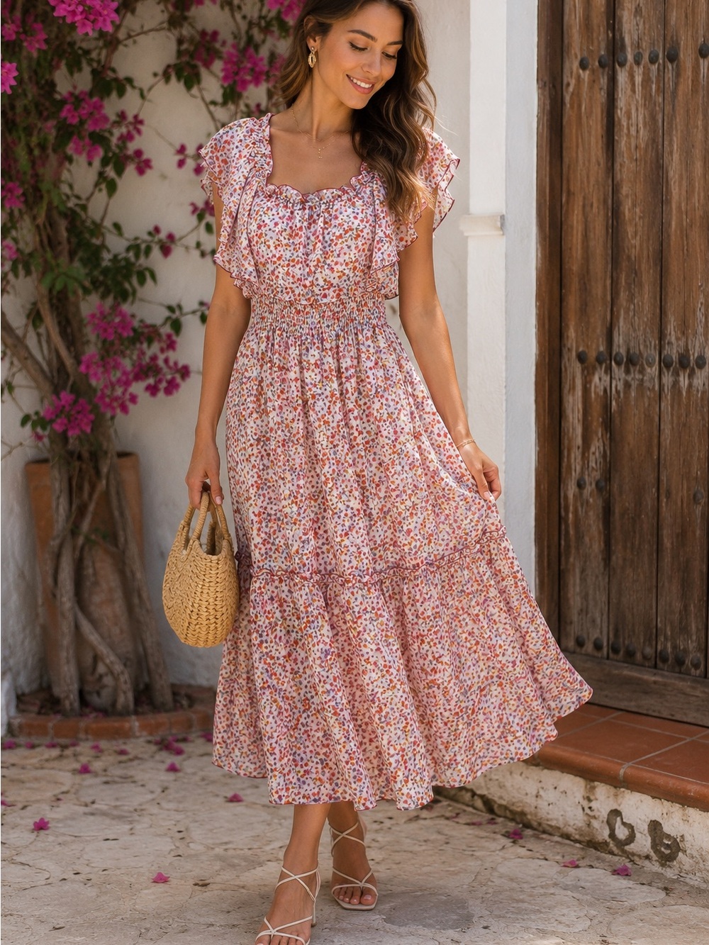 Rabbit Rabbit Rabbit Floral Smocked Midi Dress Size 6 NWT